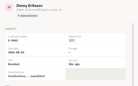 Recording excerpt: Jimmy Eriksson's Ascendra identity marked Deprovisioned.
